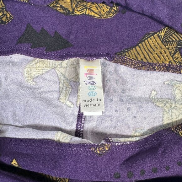 LuLaRoe Purple Gold Brown Bear Origami Black Trees Original Leggings One Size OS - Picture 3 of 6